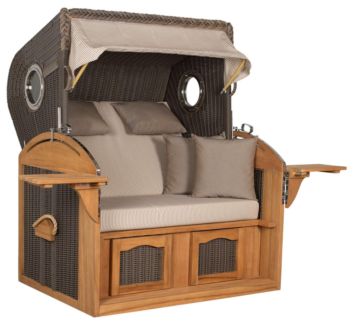 STRANDKORB XL Schillig Bullauge - Taupe/Braun, Metall (142/170/95cm) - Mr. Deko