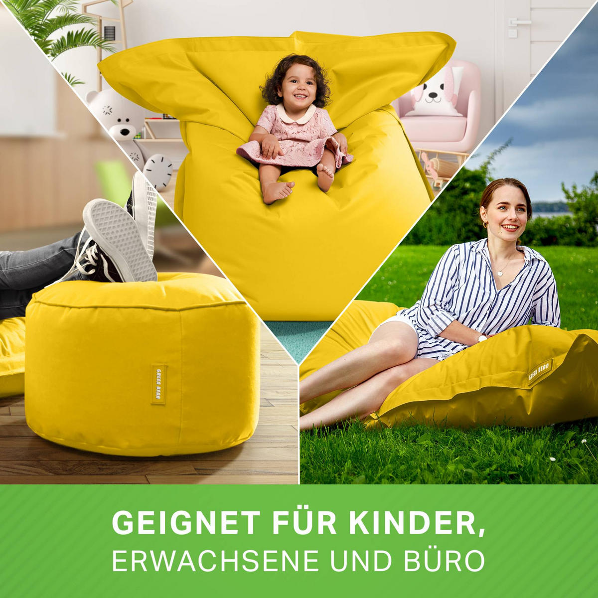 XXL-SITZSACK + Pouf 2er Set - 140x180cm - Gelb, Textil (140/25/180cm) - Green Bean