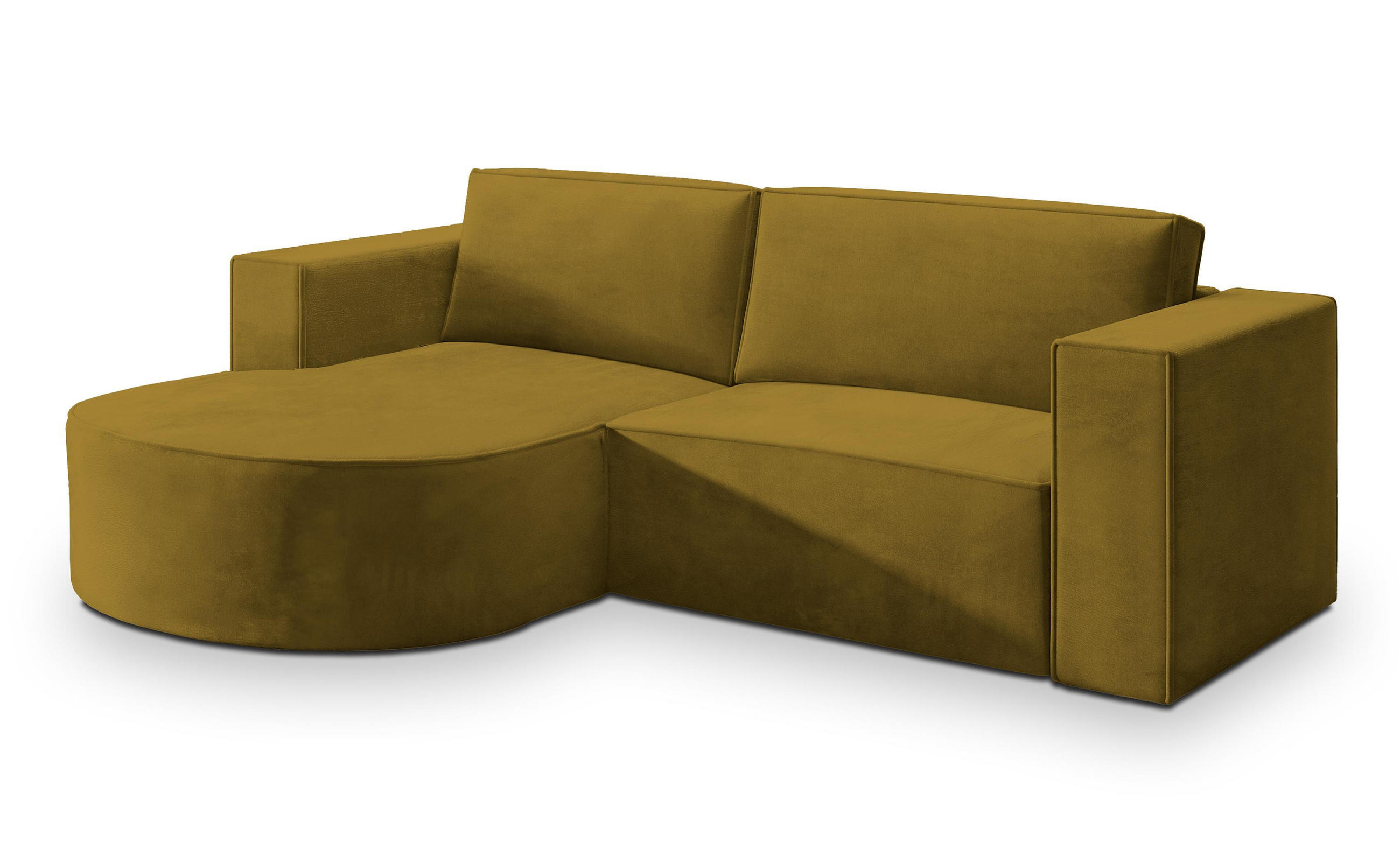 ECKSOFA SORELA M L-S Gelb Velours-Stoff mit Schlaffunktion - Gelb, Holz (263/174cm) - MASSENO