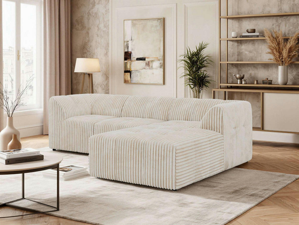 ROHOVÁ SEDAČKA VORITA L 3M - Béžová Manšestr - Pravá - černá/krémová, textil/plast (176/267cm) - MKS