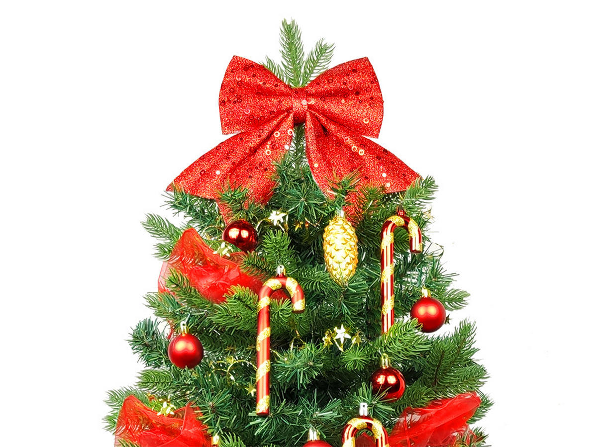 WEIHNACHTSBAUM künstlicher 60 cm mit LED-Beleuchtung, SANTA CLAUS, mit 29 Weihnachtsbaumschmuck, Pflanztopf mit Jutesack - Rot/Goldfarben, Kunststoff/Stein (40/60cm) - LAALU