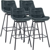 BARHOCKER 4er Set Samt Dunkelgrau - Dunkelgrau/Schwarz, Textil/Metall (49/105/56cm) - CLP