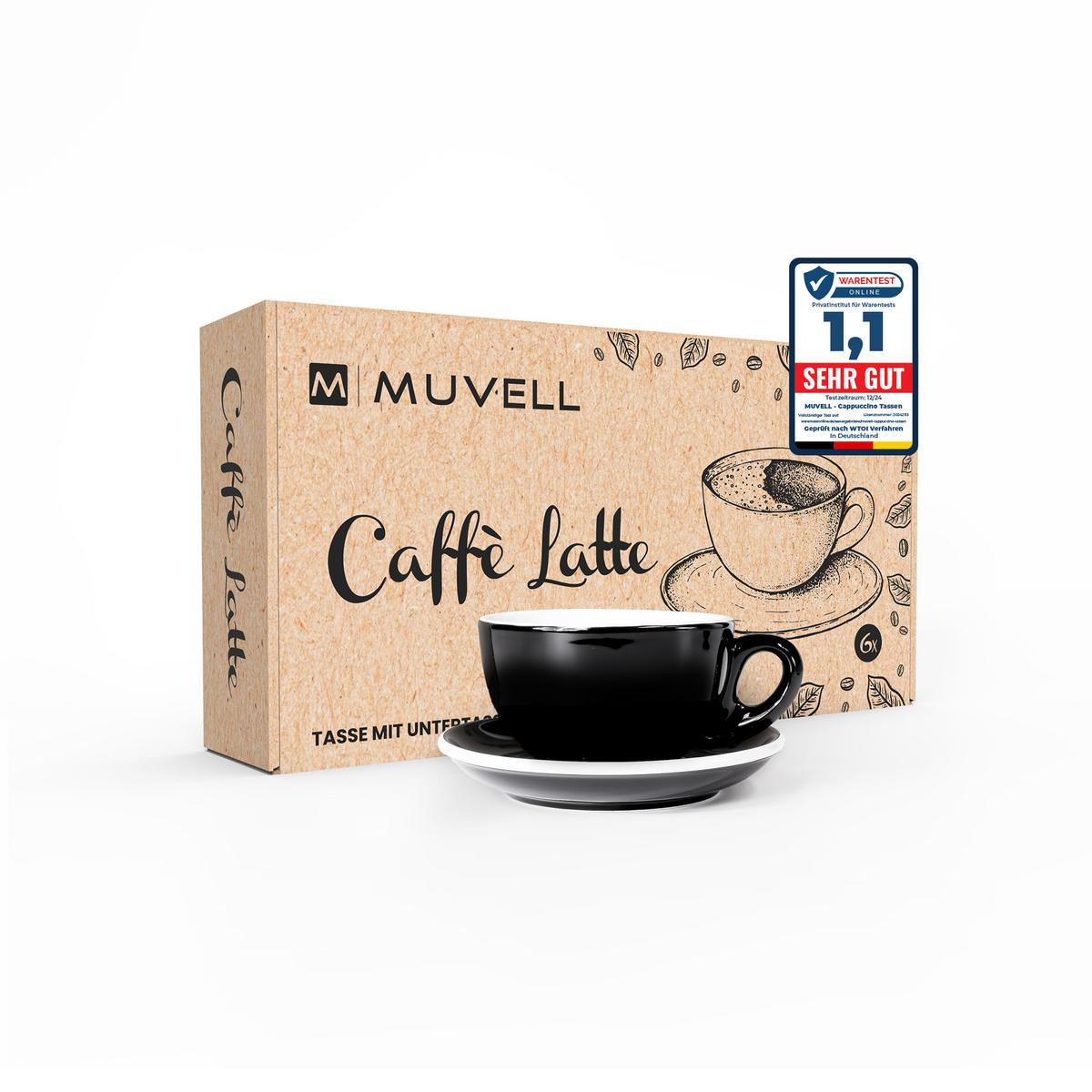 MILCHKAFFEETASSEN italia 6er Set 290 ml - Silberfarben, Metall (16/7/16cm) - Muvell