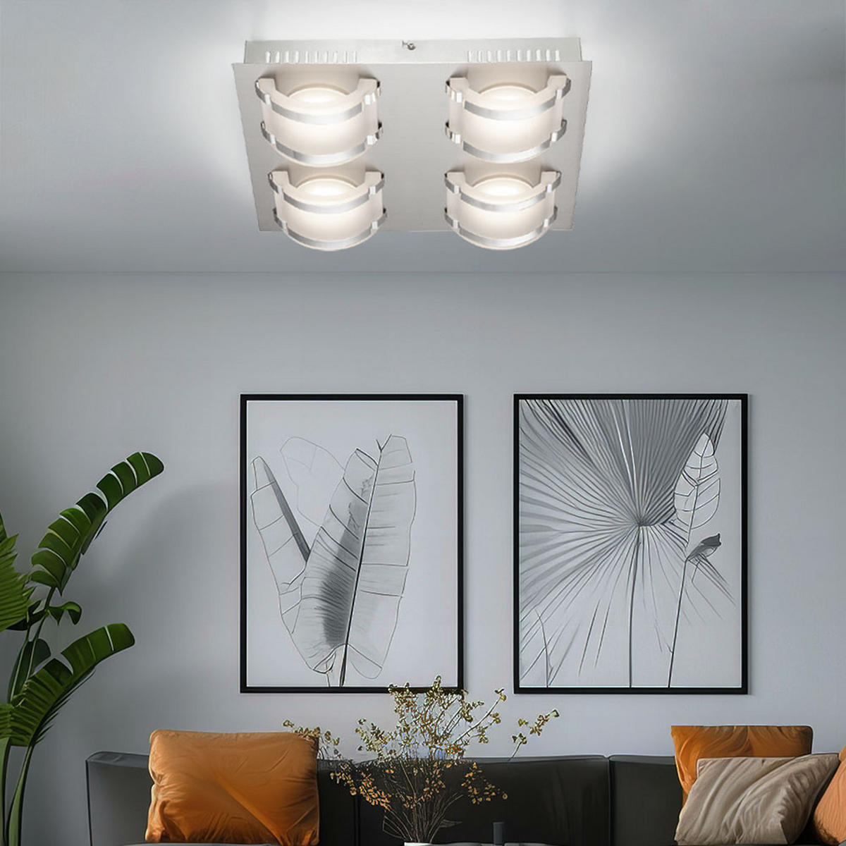 LED DECKENLEUCHTE Nelda Silber Nickel matt Chrom - Silberfarben, Glas (33.5/28.5/7.5cm) - Globo Lighting