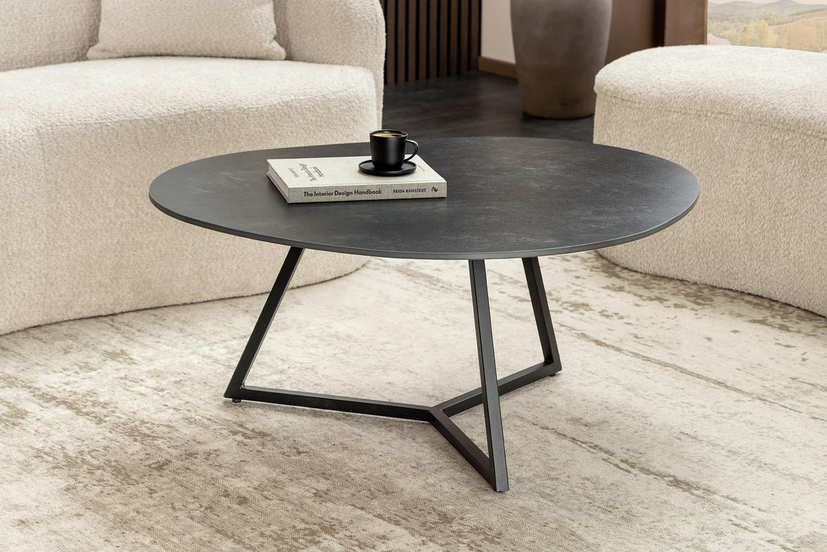 COUCHTISCH MARVELOUS Keramik Anthrazit 90 cm - Schwarz/Grau, Keramik/Metall (75/90/40cm) - riess-ambiente