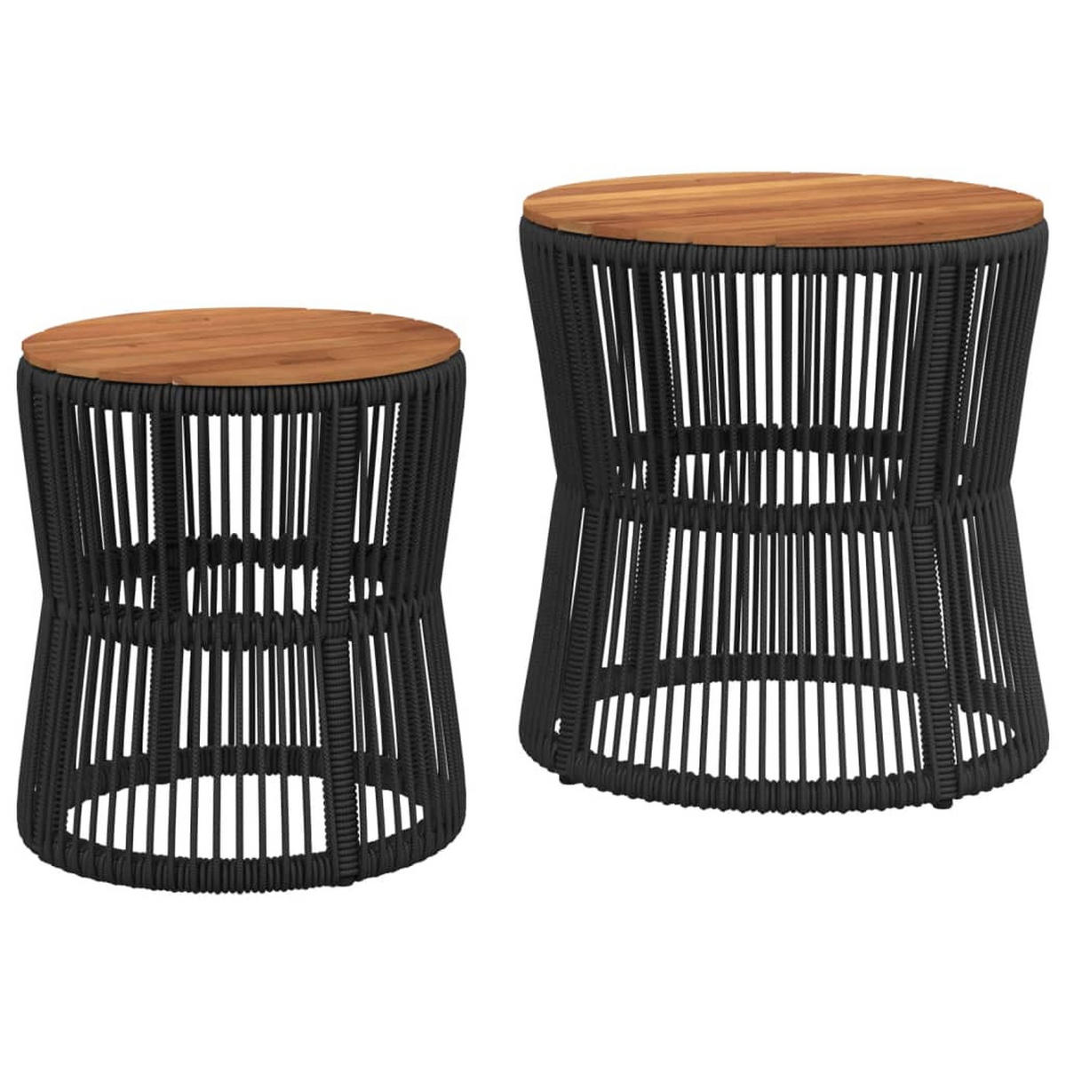GARTEN-BEISTELLTISCHE 2 Stk. Mit Holzplatte Schwarz Poly Rattan - Schwarz, Kunststoff (50/50/50cm) - vidaXL