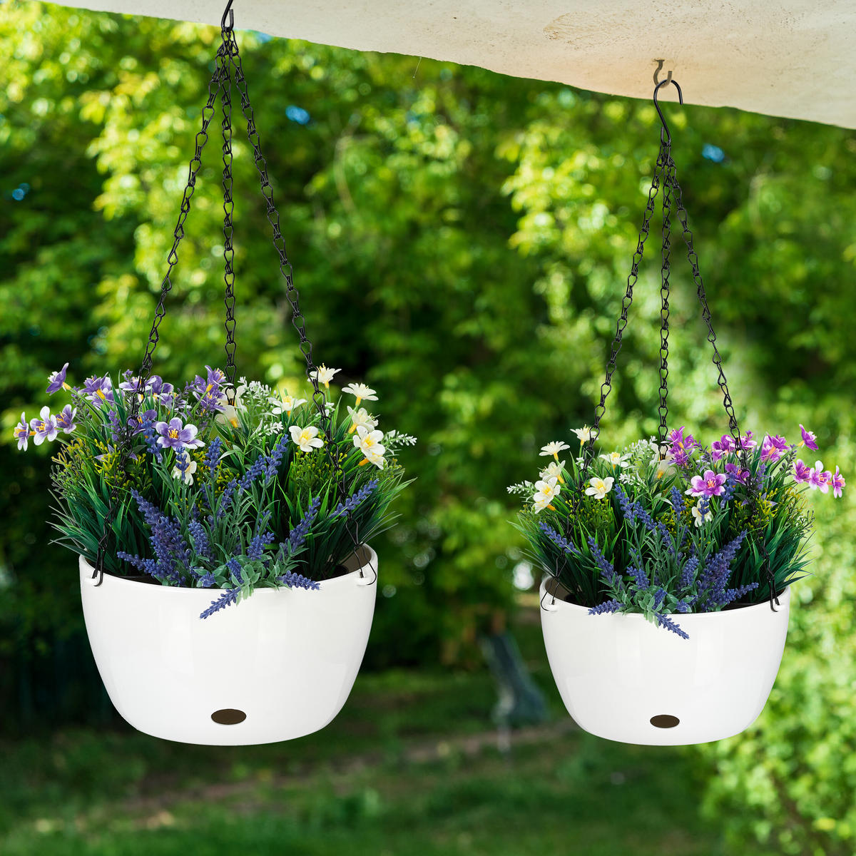 2XBLUMENAMPEL - Weiß, Kunststoff/Metall (60cm) - Relaxdays
