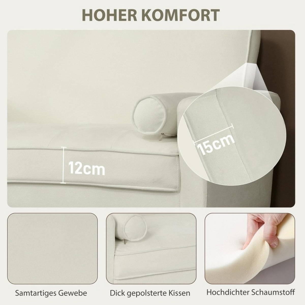 SOFA 2-Sitzer 130 cm Polyester Cream White - Weiß, Holz (74.5/82/130cm) - Meubliv