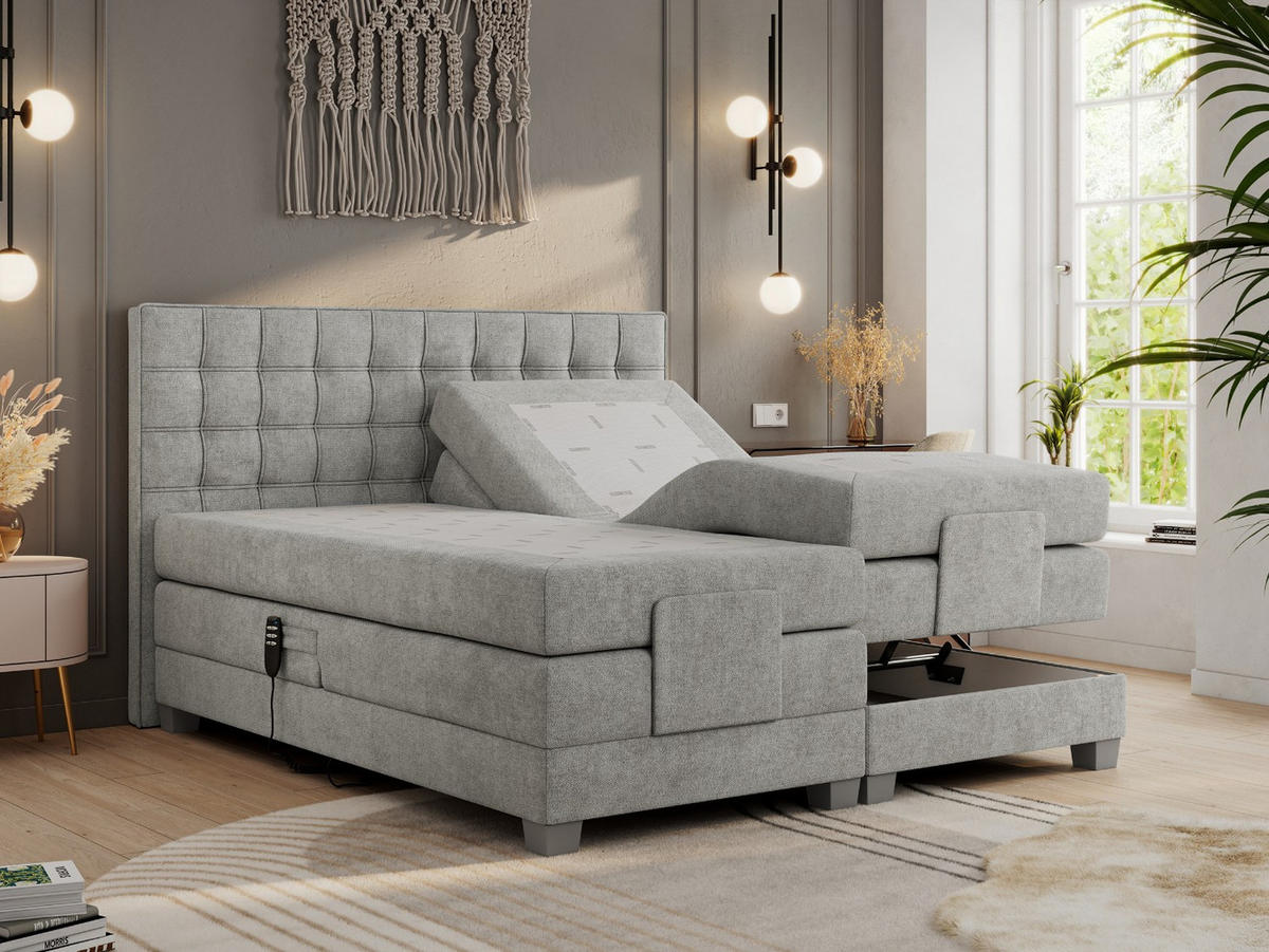 BOXBETT ELEKTRO 160/200 Hellgrau Struktur - H3 - Hellgrau, Holz/Textil (160/200cm) - MKS