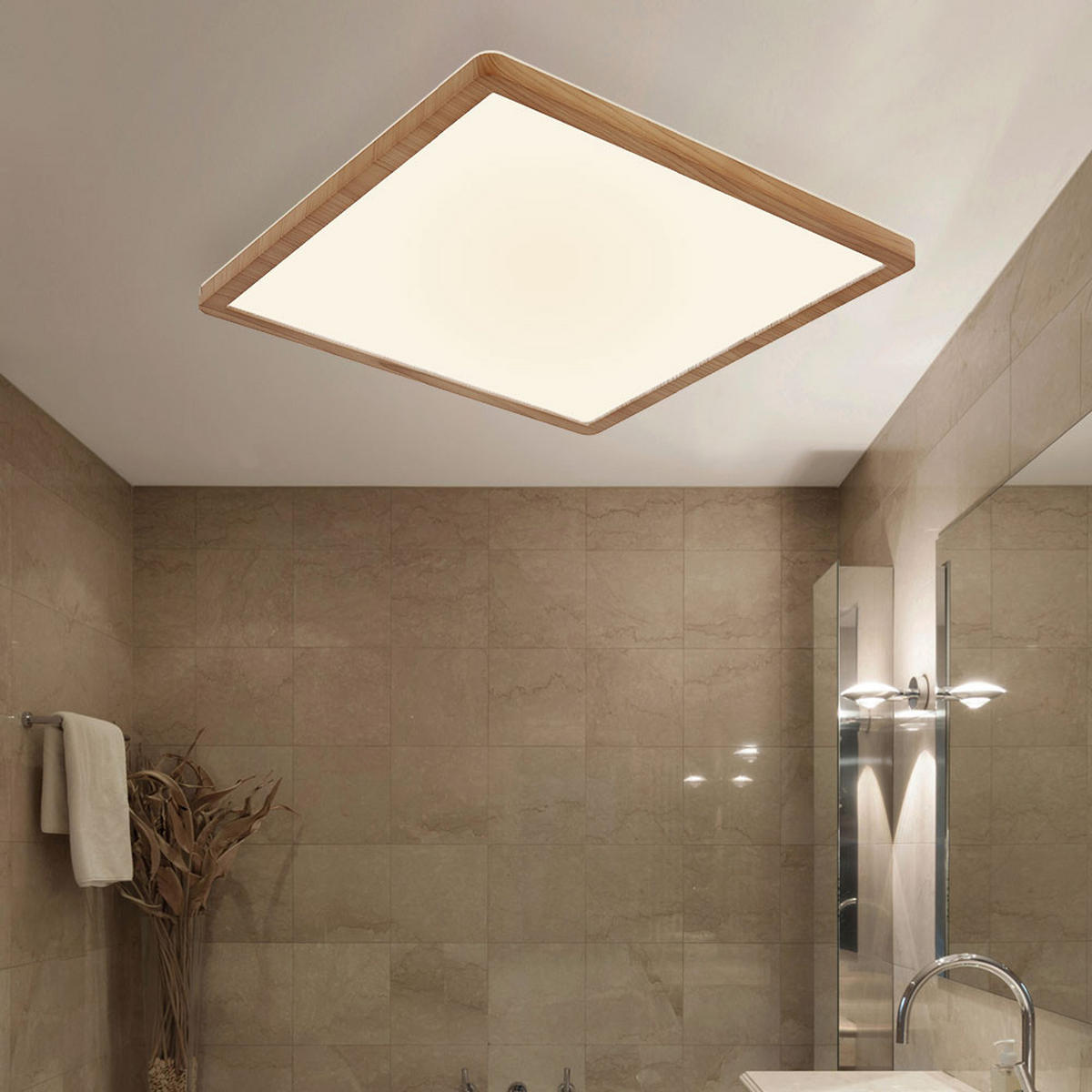 LED DECKENLEUCHTE Holzoptik Braun - Braun, Kunststoff (29.4/29.4/2.5cm) - Globo Lighting