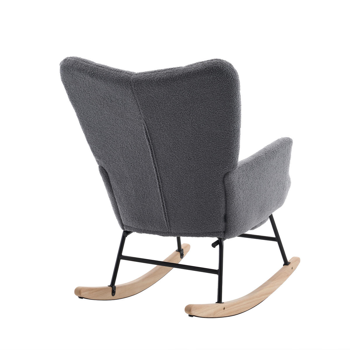 SCHAUKELSTUHL in Grau mit weichem Sherpa-Bezug und ausziehbarer Fußstütze - Naturfarben/Grau, Holz/Textil (68/91/88cm) - CHICFURN