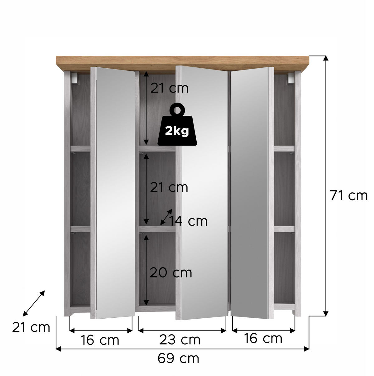 SPIEGELSCHRANK Siena (B/H/T: ca. 69/71/21 cm) in Sibiu Lärche Nachbildung/Sibiu Lärche Nachbildung - Lärchefarben, Holzwerkstoff (69/71/21cm)