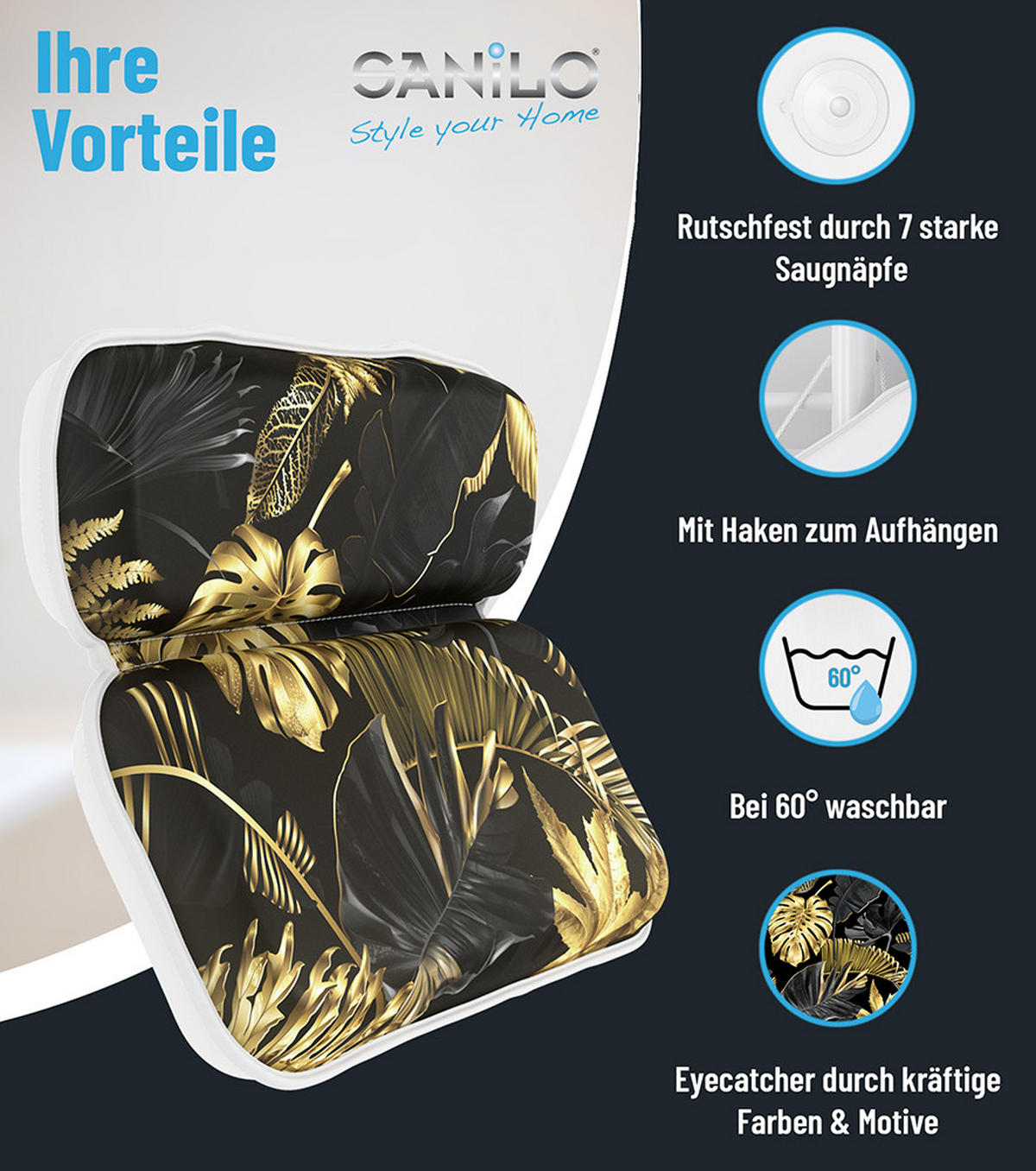 BADEWANNENKISSEN Golden Leaves - Goldfarben, Kunststoff (39/5.5cm) - Sanilo