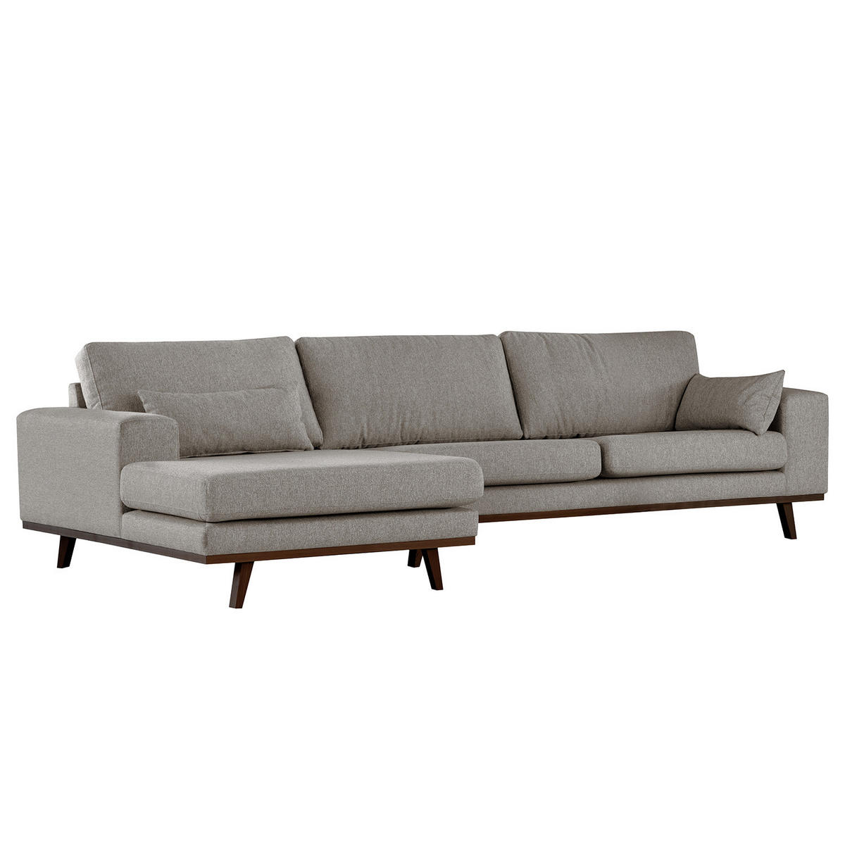 ECKSOFA mit Longchair - Graubraun/Buchefarben, Buchenholz/Textil (281/153cm) - home24