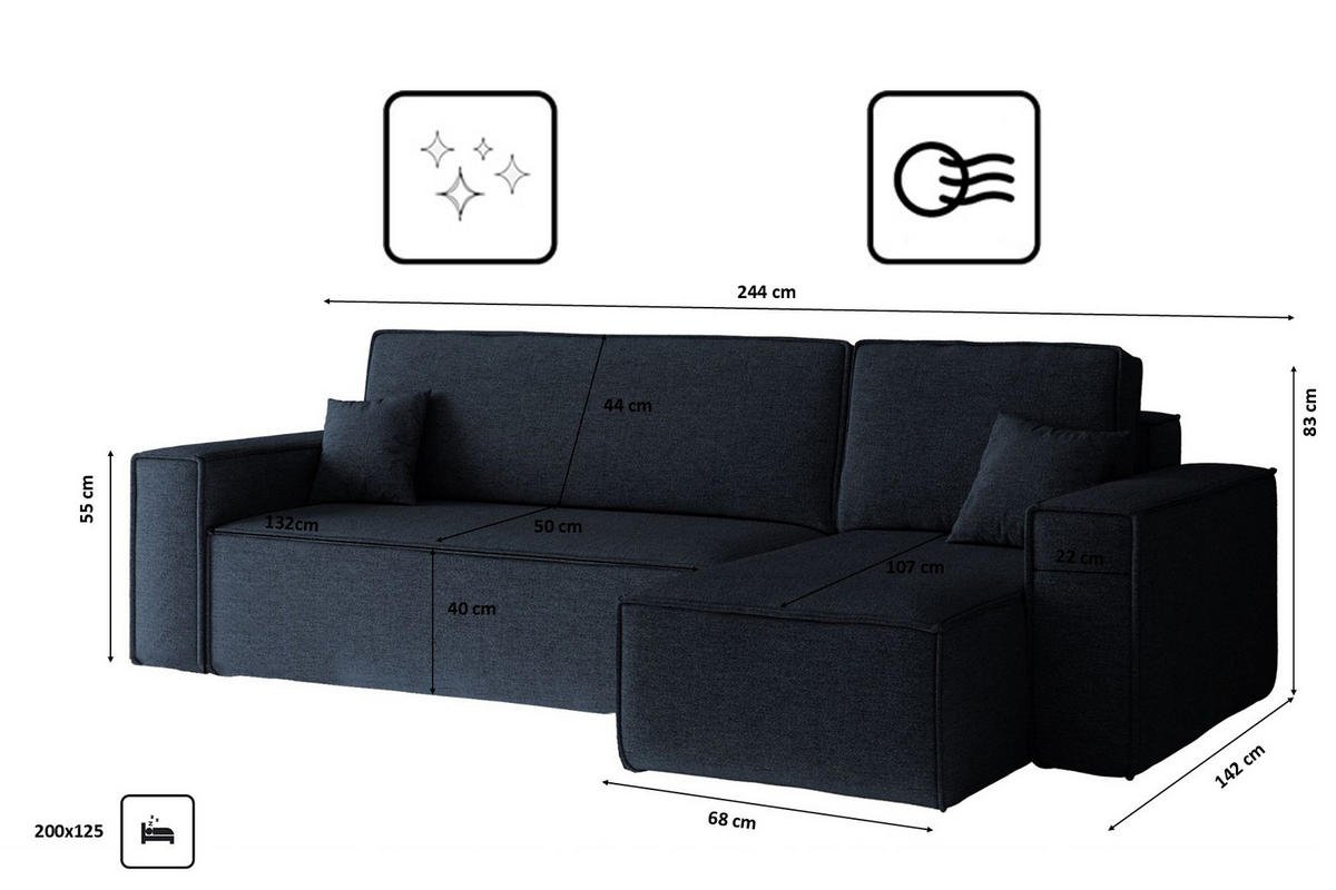ECKSOFA, Best L-Form, Stoff Neve, Dunkelblau, Rechts - Dunkelblau, Holz (244/142cm) - Kaiser Möbel