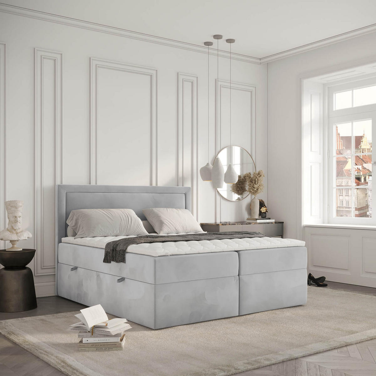 BOXBETT Jodan 160/200 cm Hellgrau im Magic Velvet Stoff - Hellgrau/Schwarz, Holz/Holzwerkstoff (160/200cm) - AltaBeds