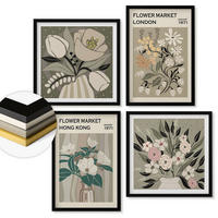 WANDBILDER 4er-Set - 50x50 cm & 40x60 cm Schwarzer Rahmen - Blumenillustrationen London Hongkong - Schwarz, Kunststoff (50/50cm) - ArtPrintCave