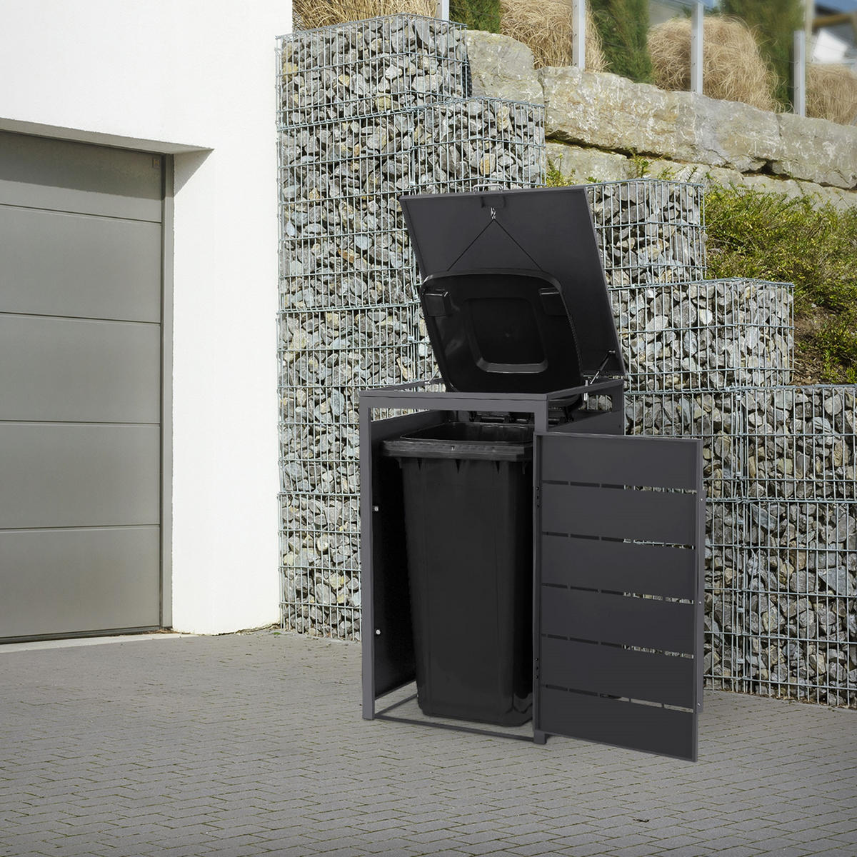 MÜLLTONNENBOX 1er 240L 68x80x120 cm Anthrazit aus Stahl wetterfest - Anthrazit, Metall (80/120/68cm) - ML-DESIGN