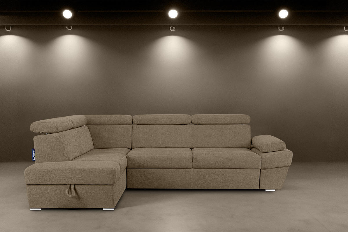 SCHLAFECKSOFA RATLO links 4/5-Sitzer mit Bettkasten, hellbraun - Hellbraun/Silberfarben, Textil (270/190cm) - KONSIMO®