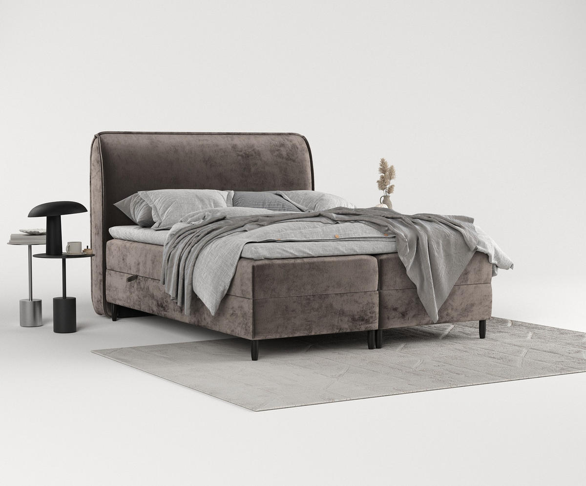 BOXBETT Melba Braun 160/200 cm mit Matratze und Topper - Schwarz/Braun, Holz/Holzwerkstoff (160/200cm) - Maison de Reve