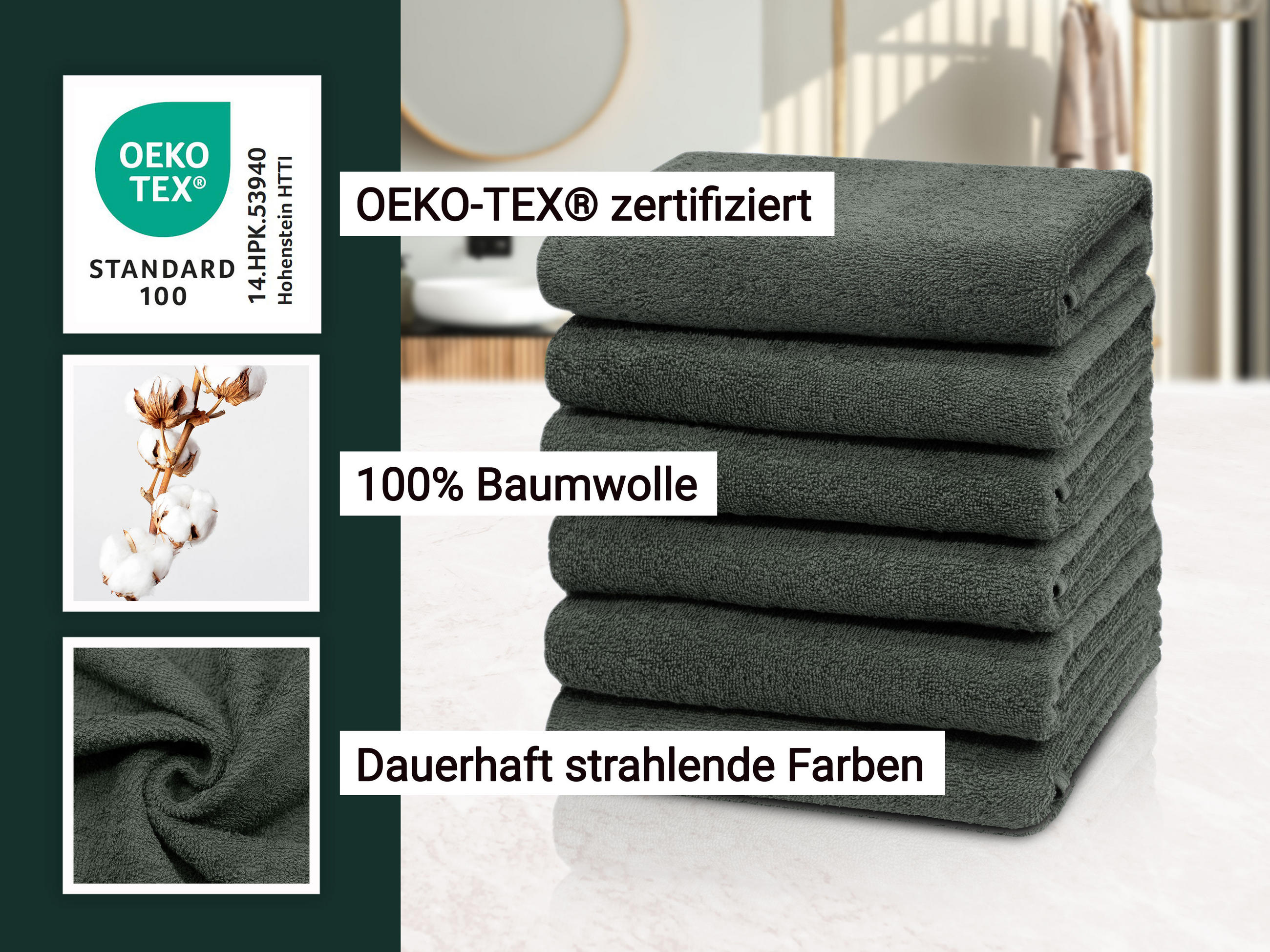 HANDTÜCHER, 6er-Set, 50x100 cm, 100% Baumwolle, Grau - Anthrazit, Textil (50/100cm) - Zollner