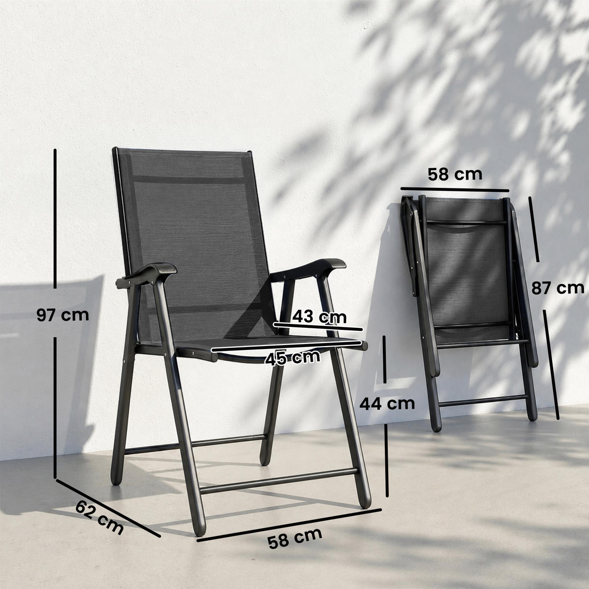GARTENSTUHL Schwarz 62.0/58.0/97.0cm - Schwarz, Metall (58/97/62cm)