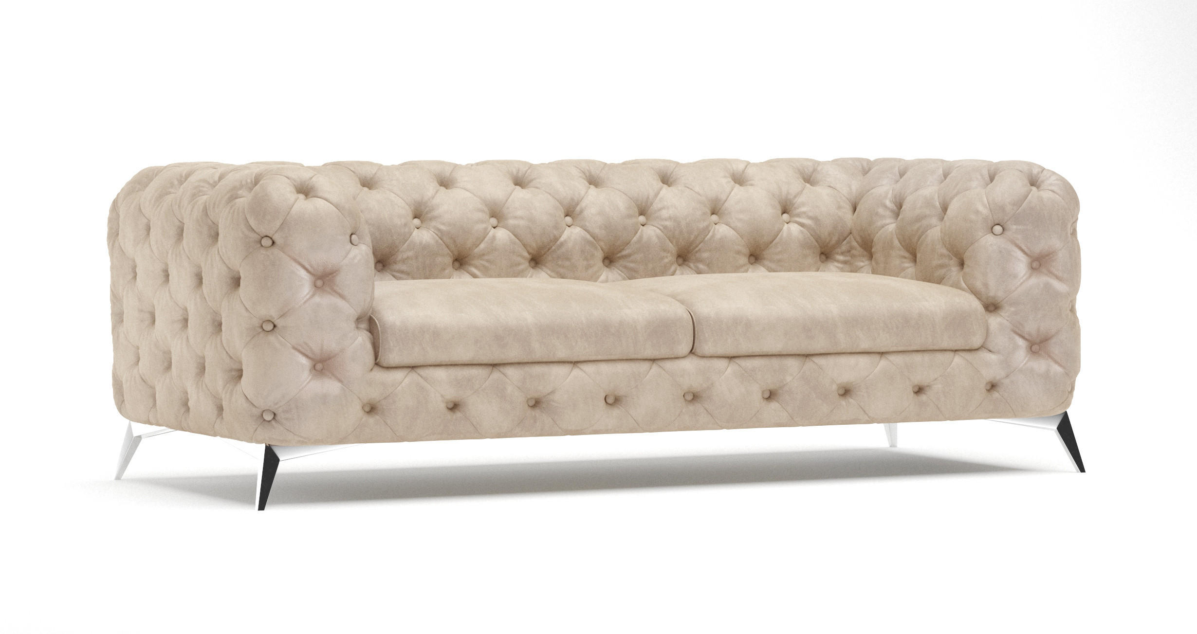 CHESTERFIELD-SOFA 3-Sitzer Quantum Beige Samt - Beige/Silberfarben, Holz/Textil (225/75/100cm) - S-Style Möbel