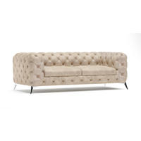 CHESTERFIELD-SOFA 3-Sitzer Quantum Beige Samt - Beige/Silberfarben, Holz/Textil (225/75/100cm) - S-Style Möbel