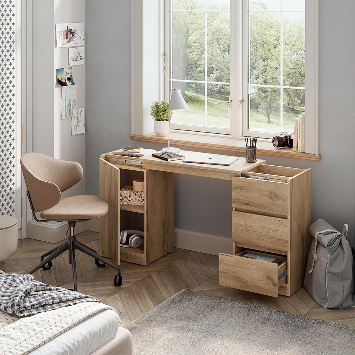 KOMMODE MIT SCHREIBTISCHFUNKTION Varino, Goldkraft Eiche, 80 x 75.5 cm ausziehbar - Honigeiche, Holzwerkstoff (80/75.5/40cm) - Vicco