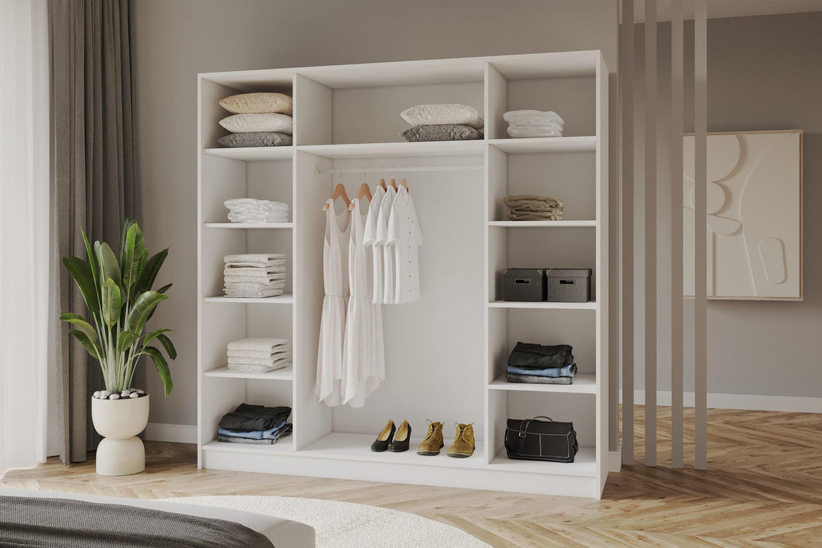 KLEIDERSCHRANK - LUSSO - 200 - Weiß - Schwarz/Weiß, Holzwerkstoff (200/200/51cm) - ALTDECOR