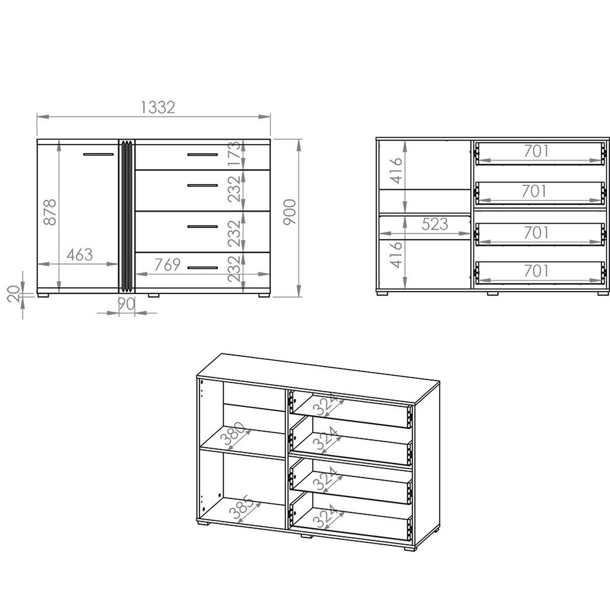 KOMMODE Akron-131 - Weiß, Holzwerkstoff (134/90/42cm) - Lomado