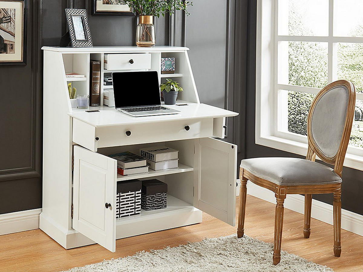 SEKRETÄR - MDF & Kiefernholz - Weiß - CLEORE - Weiß, Holz (40/93/110.8cm) - Vente-Unique