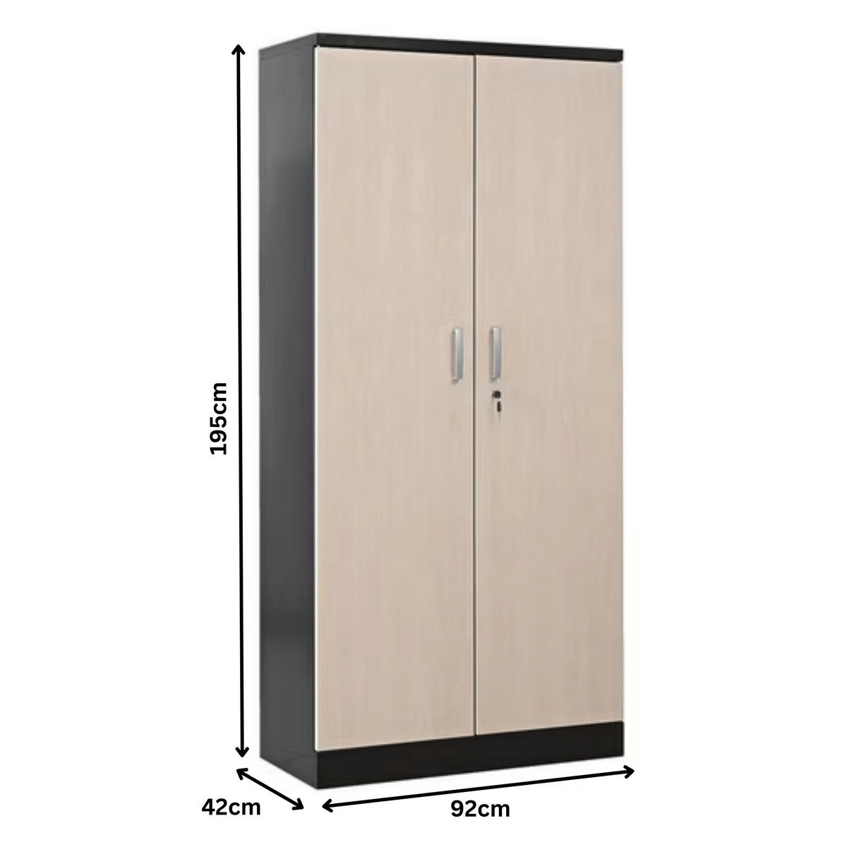 AKTENSCHRANK Beetle 4 Fachböden 195x92x42 cm Schwarz & Ahorn - Ahornfarben, Metall (92/195/42cm)