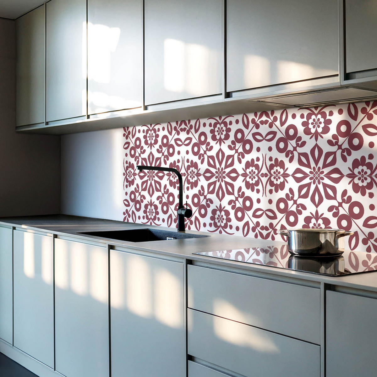 WANDPANEEL 4x 50x50 cm selbstklebend Rosaria - Bordeaux, Kunststoff (50/1.6/50cm) - Wallfluent