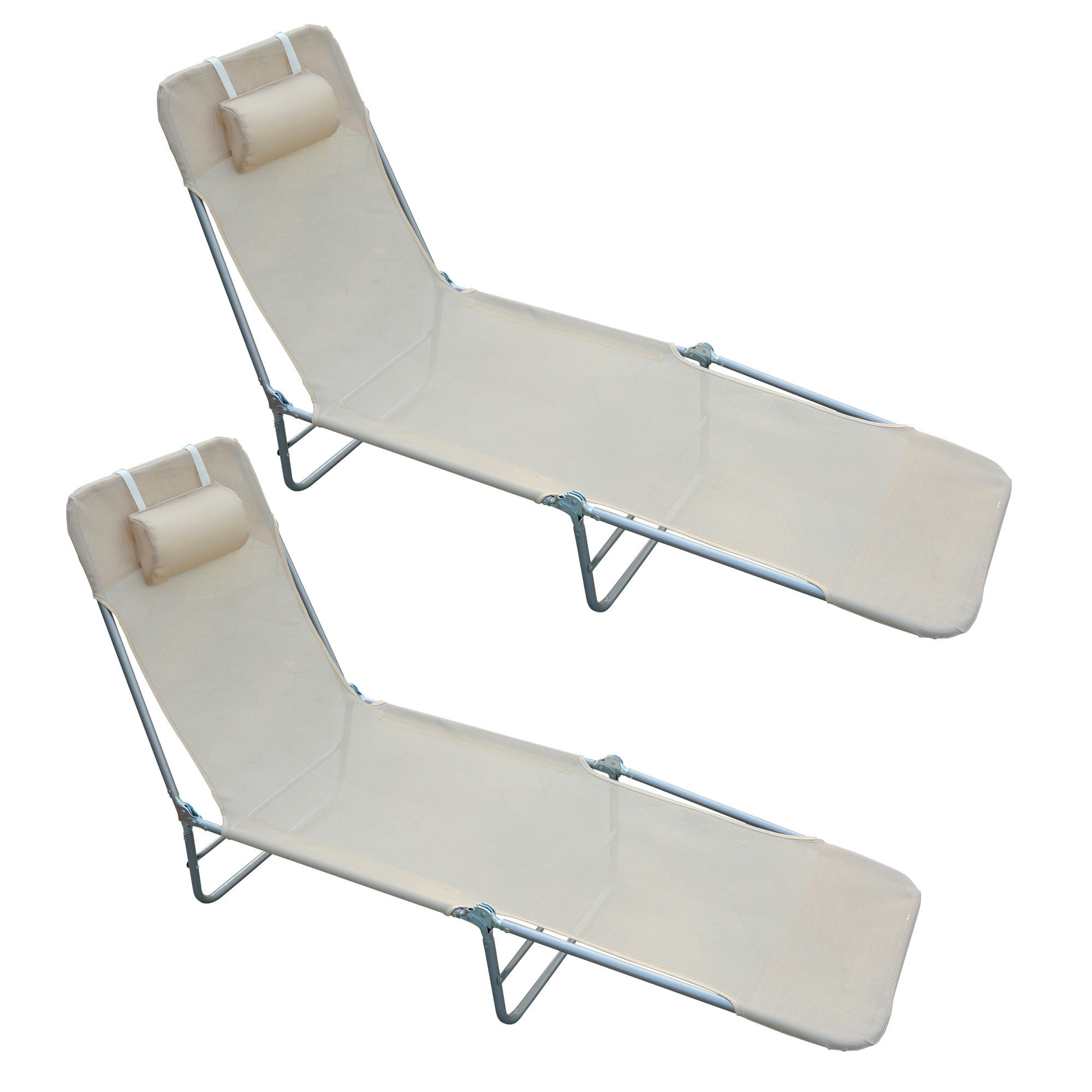 SONNENLIEGE Set aus 2 klappbaren mit 4-fach verstellbarer Rückenlehne, Beige - Beige, Metall (56/86/137cm) - Vallsero