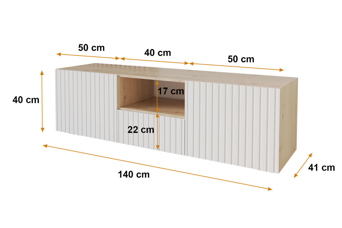 LOWBOARD KITO-W 140x40x41 cm - Artisan / Weiß - Weiß, Holzwerkstoff (140/40/41cm) - ALTDECOR