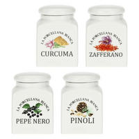 GEWÜRZDOSEN-SET 4-teilig Curcuma, Zafferano, Pepe Nero und Pinoli - 0,175 l - Multicolor, Keramik - La Porcellana Bianca