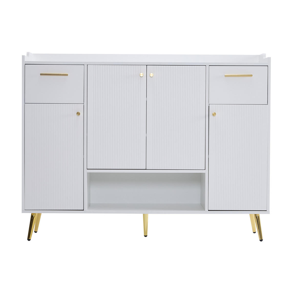 SCHUHSCHRANK mit 2 Schubladen und 4 Türen 130 x 37 x 100 cm Weiß - Weiß, Holzwerkstoff (37/100/130cm) - Beauniv