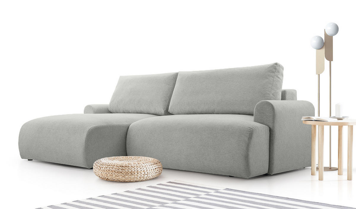 ECKSOFA mit Schlaffunktion Brauel, Hellgrau - Hellgrau, Textil (150/260cm) - Meblito