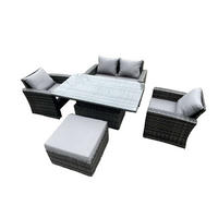 GARTENMÖBEL-SET HÖHENVERSTELLBARER ESSTISCH SESSEL SOFA MIT HOCKER Polyrattan Dunkelgrau Gemischt 5-Sitzer - Dunkelgrau, Metall - Fimous