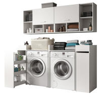 WASCHMASCHINENSCHRANK weiß Set 6-teilig 190 cm, Waschmaschinenumbau mit Stauraum - Silberfarben/Weiß, Glas/Holzwerkstoff (190/195/60cm) - Inn.Furn