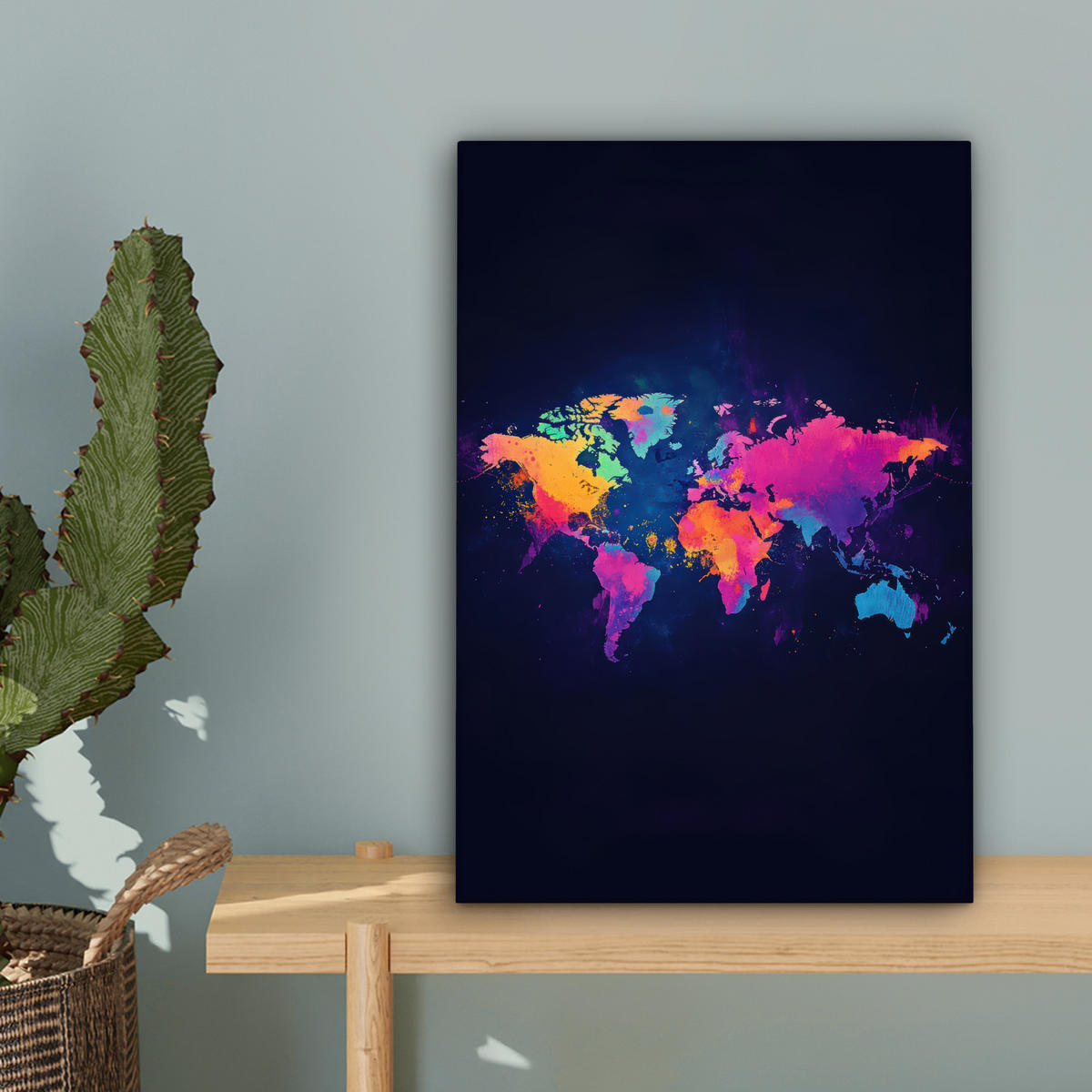 LEINWANDBILD Weltkarte - Bunt - Graffiti 20x30 cm - Multicolor, Textil (20/30cm) - MuchoWow