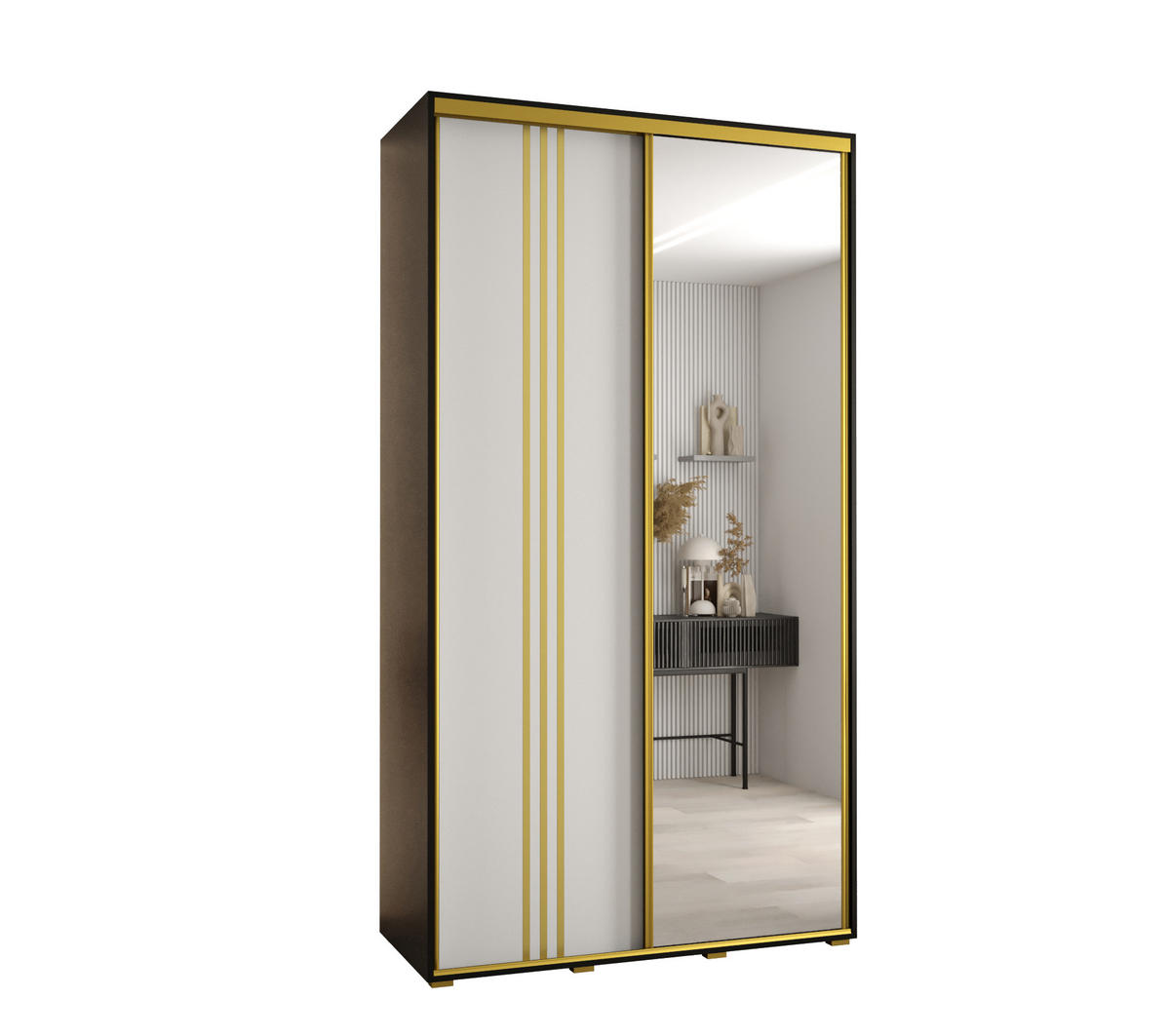 SCHWEBETÜRENSCHRANK 235,2/130/45 2-türig - Goldfarben/Schwarz, Holz/Metall (130/235/45cm) - Abiks Möbel