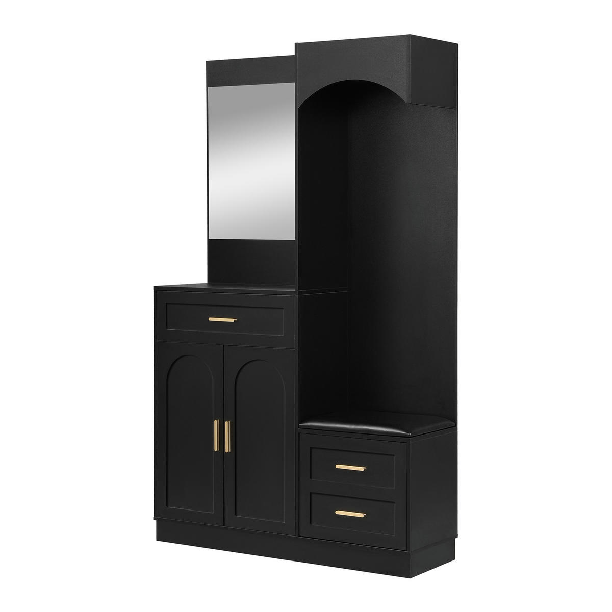 GARDEROBE 110/185,5/33 cm Schwarz aus MDF und Spanplatte mit Spiegel - Schwarz, Holzwerkstoff (33/185.5/110cm) - OKMYHOME