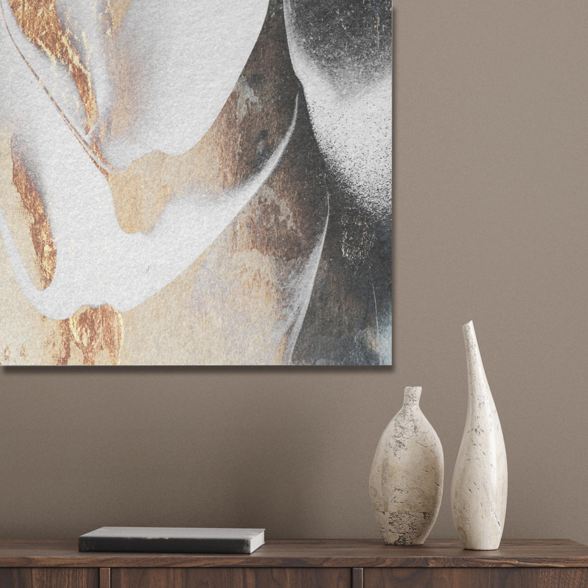 AKUSTIKBILD Luxus - Abstrakt - Gold - Weiß Akustikpaneele 80x80 cm - Goldfarben, Kunststoff (80/80/0.9cm) - MuchoWow