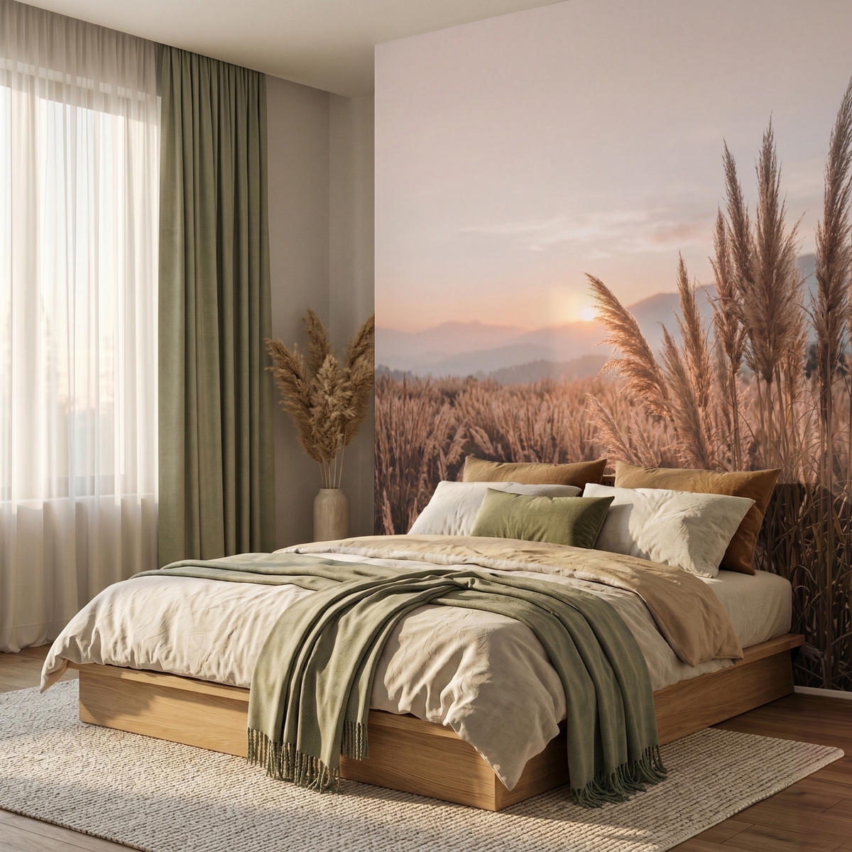 TAPETE - Gras - Feld - Sonne - Natur - 220x280 cm - Sandfarben, Papier (220/280cm) - OnlyWow
