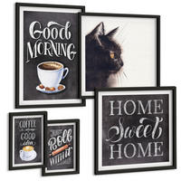 BILDER SET 5er Set - 50x50 cm & 20x30 cm & 40x60 cm Schwarzer Rahmen - Hausküchenthemen Katze - Schwarz, Kunststoff (40/60cm) - TULUP