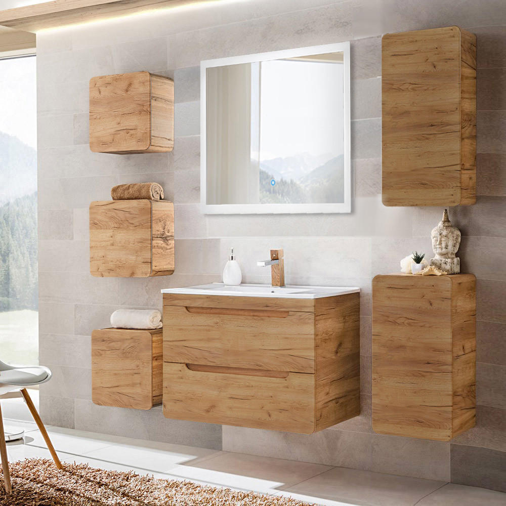 BADMÖBEL-SET 7-TLG. Luton-56 - Braun, Holzwerkstoff (180/200/46cm) - Lomado