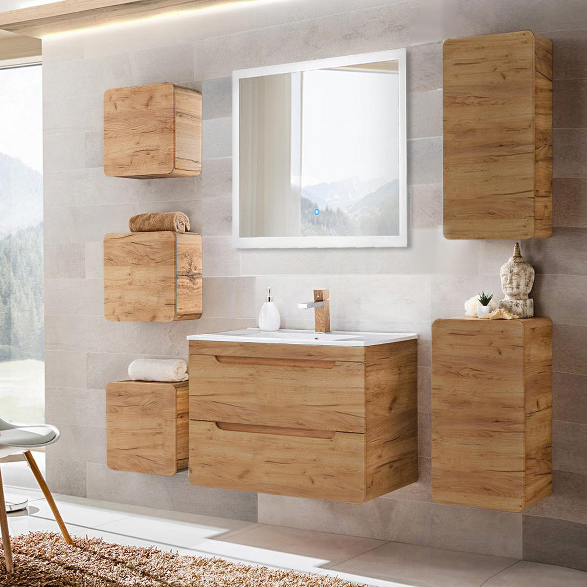 BADMÖBEL-SET 7-TLG. Luton-56 - Braun, Holzwerkstoff (180/200/46cm) - Lomado