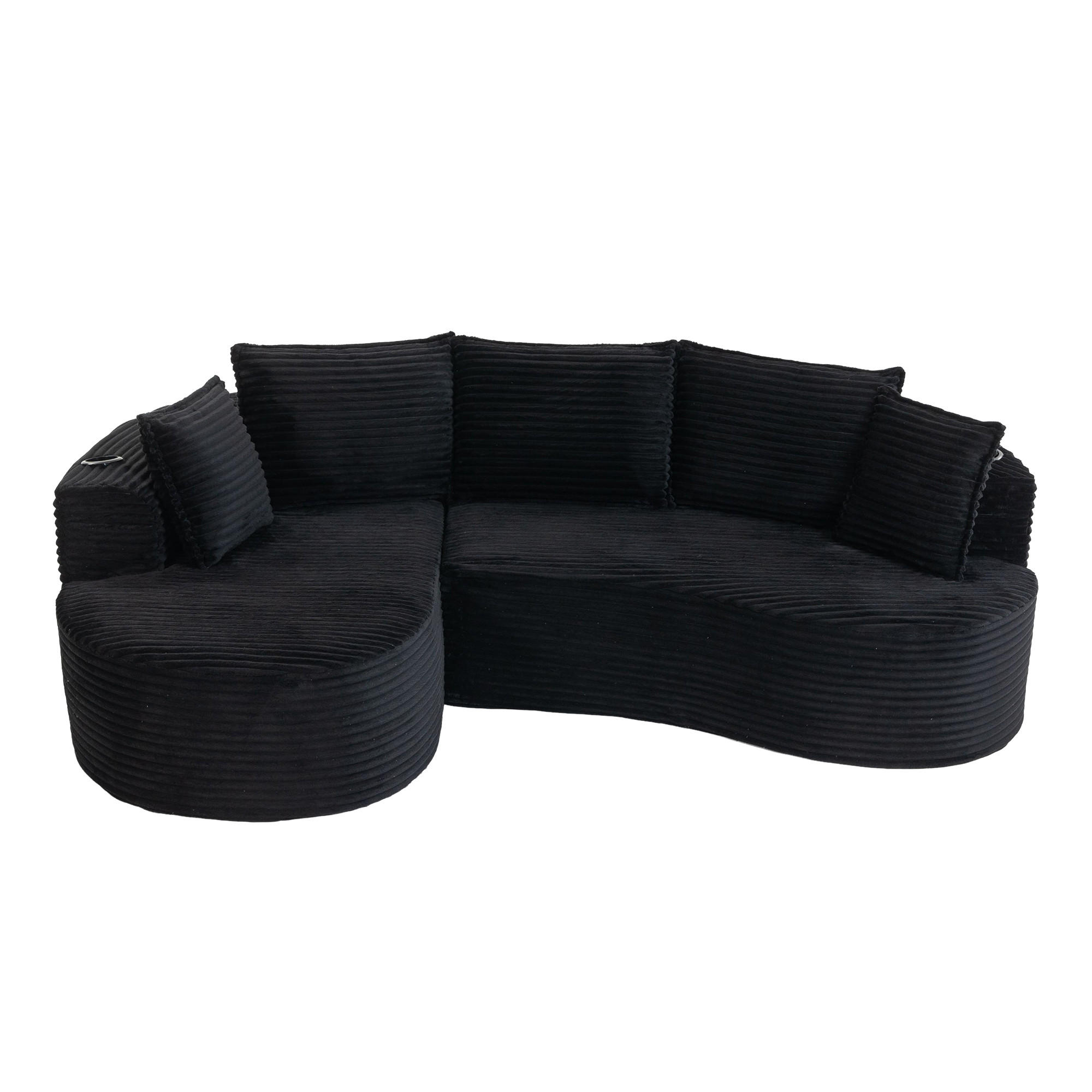 ECKSOFA 250/152/82 cm Schwarz mit Becherhalter und Stautasche - Schwarz, Textil (250/152cm) - Oxeza